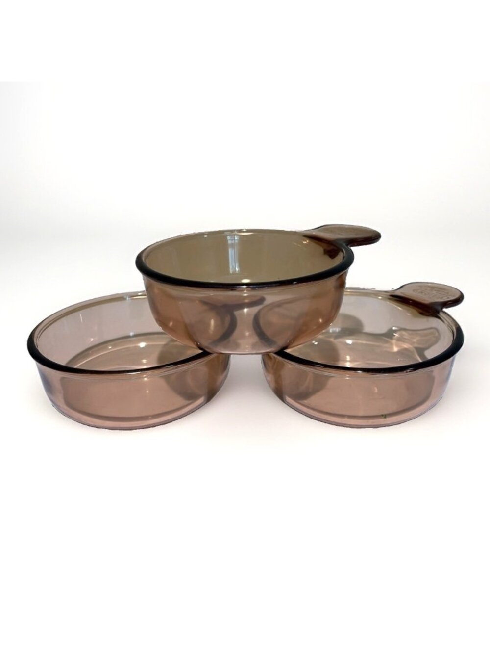 Vintage Corning Ware Visions Amber Heat N Eat Grab-It Bowls 150-B Set Of 3